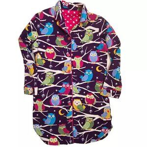 Womens M Nick and Nora 1 pc Purple Sleep Shirt Pajamas Sleepwear OWLS Medium